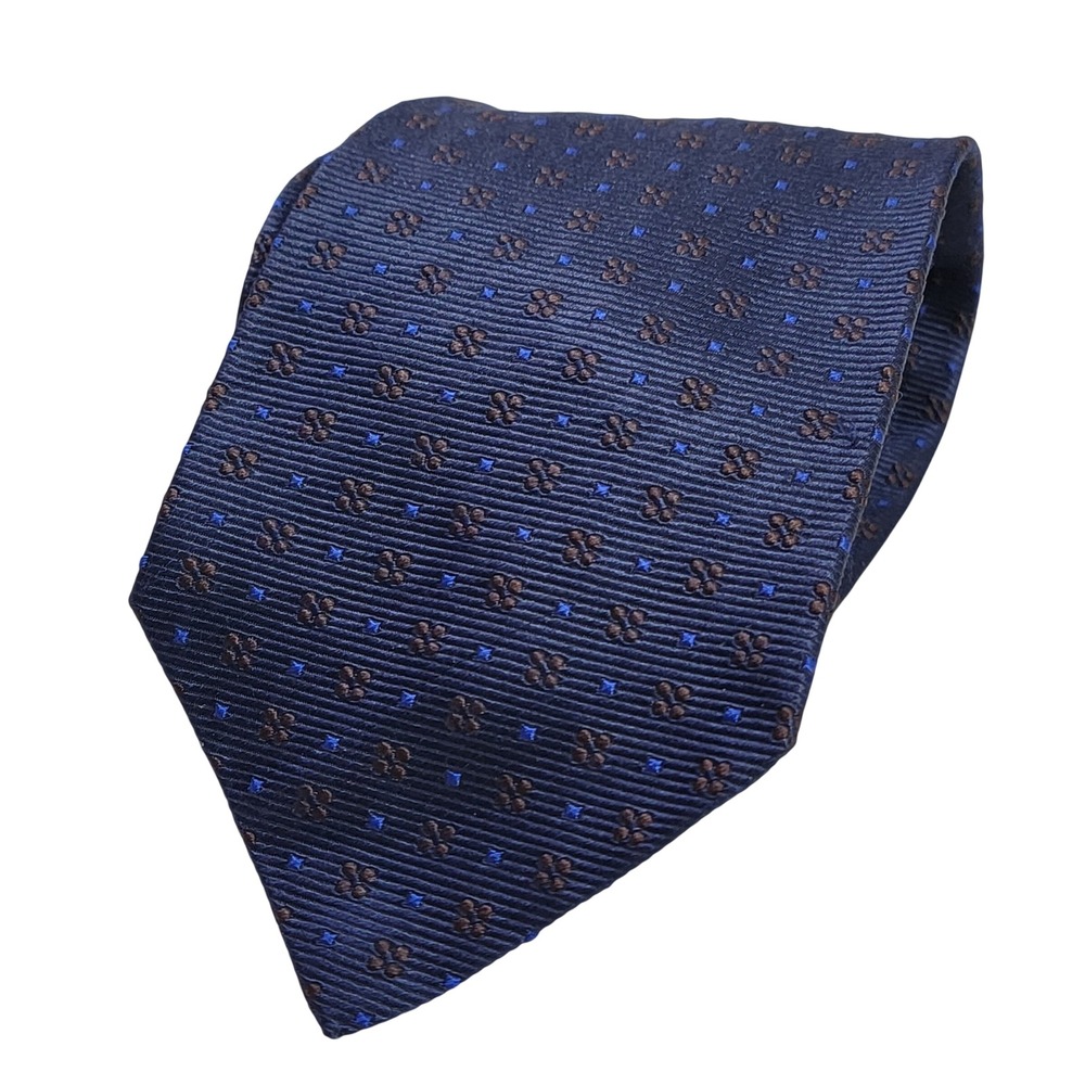 Breuer Navy Silk Pin Dot Foulard Repp Tie Handmade in France 4" wide‎ 60" long